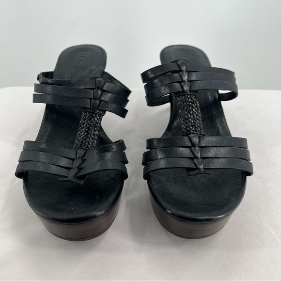 UGG Mattie Black Leather Platform Wedge Sandal Size 10 - Picture 3 of 14